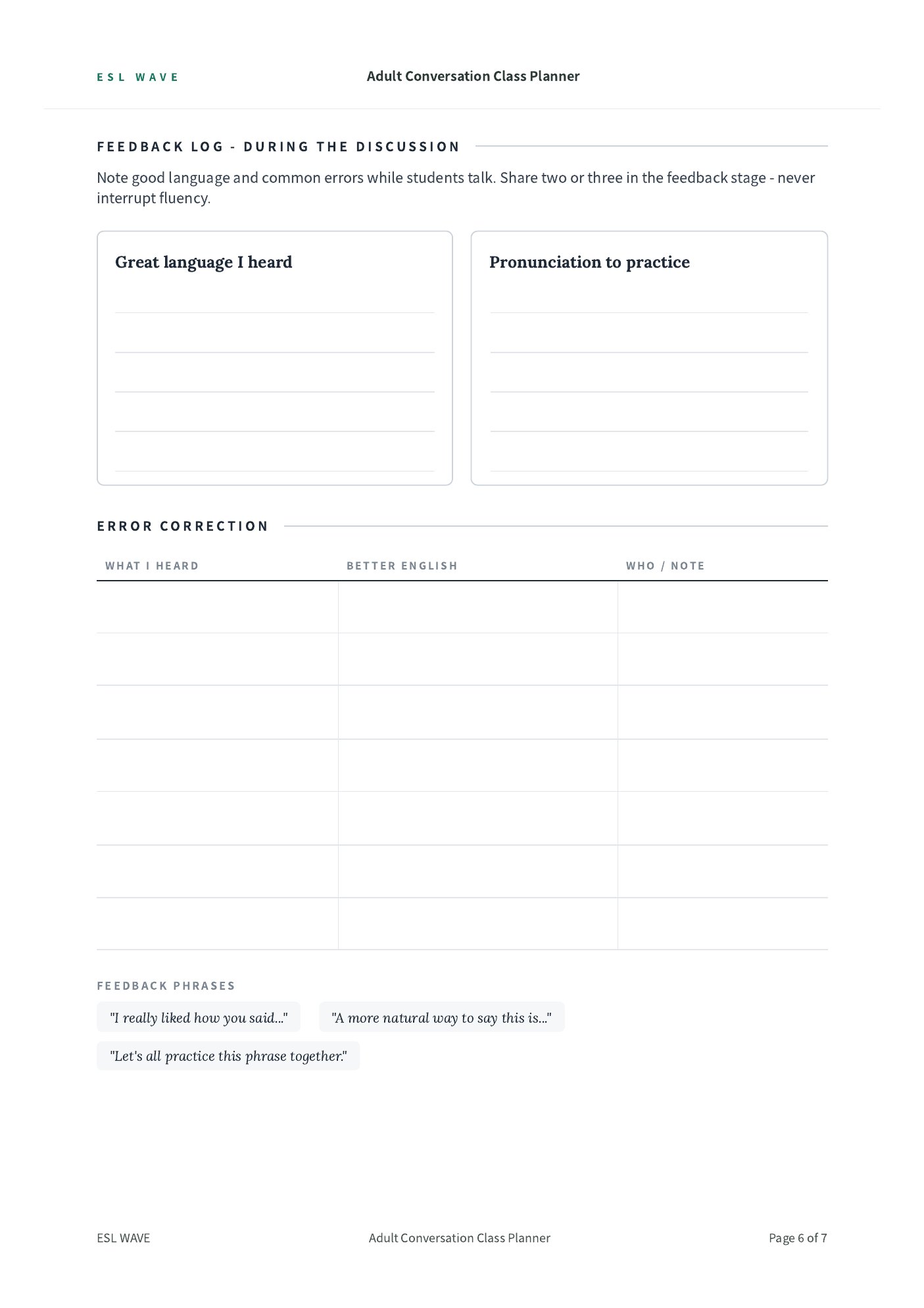 Adult Conversation Class Planner — page 6 of 7