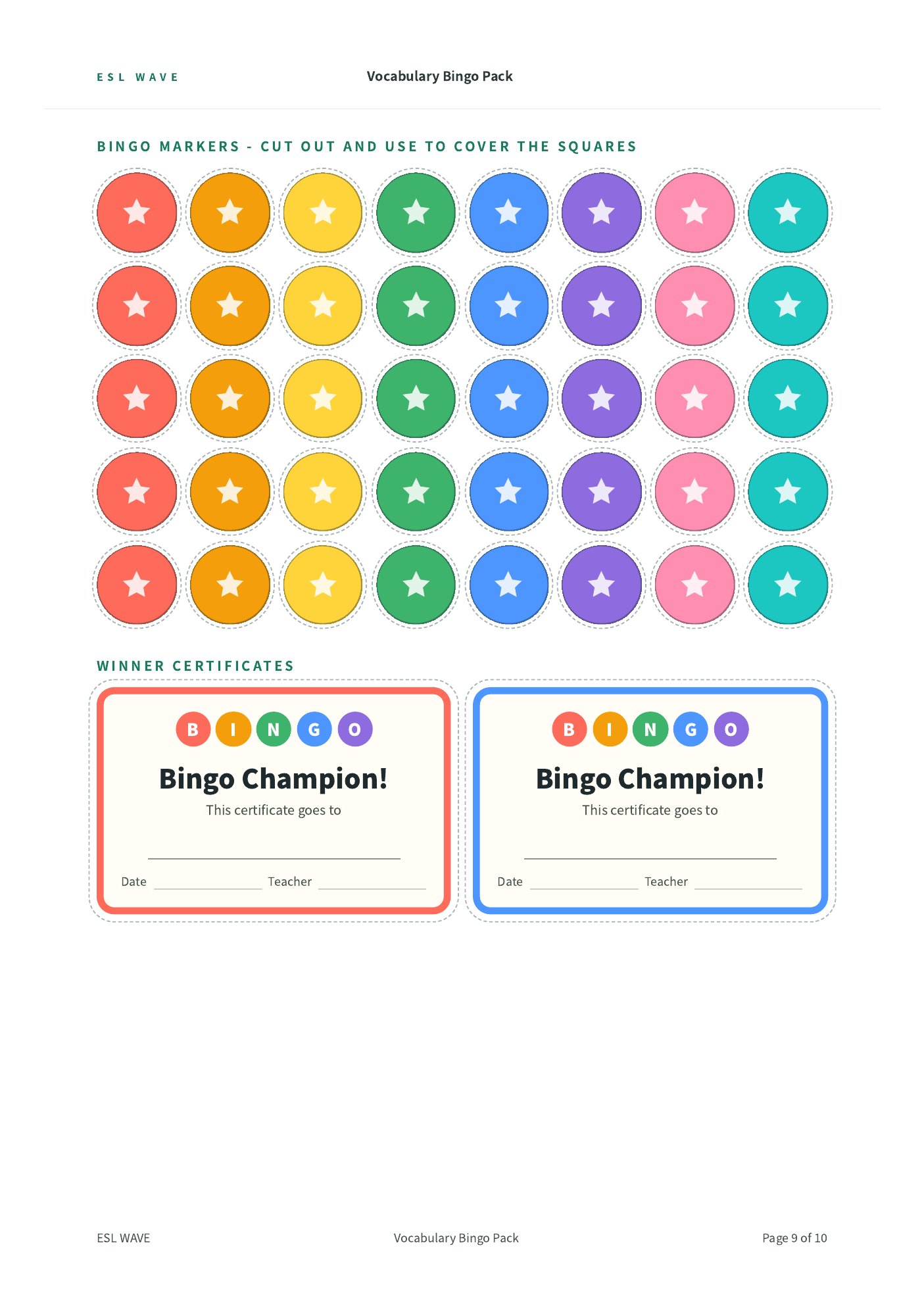 Vocabulary Bingo Pack — page 9 of 10