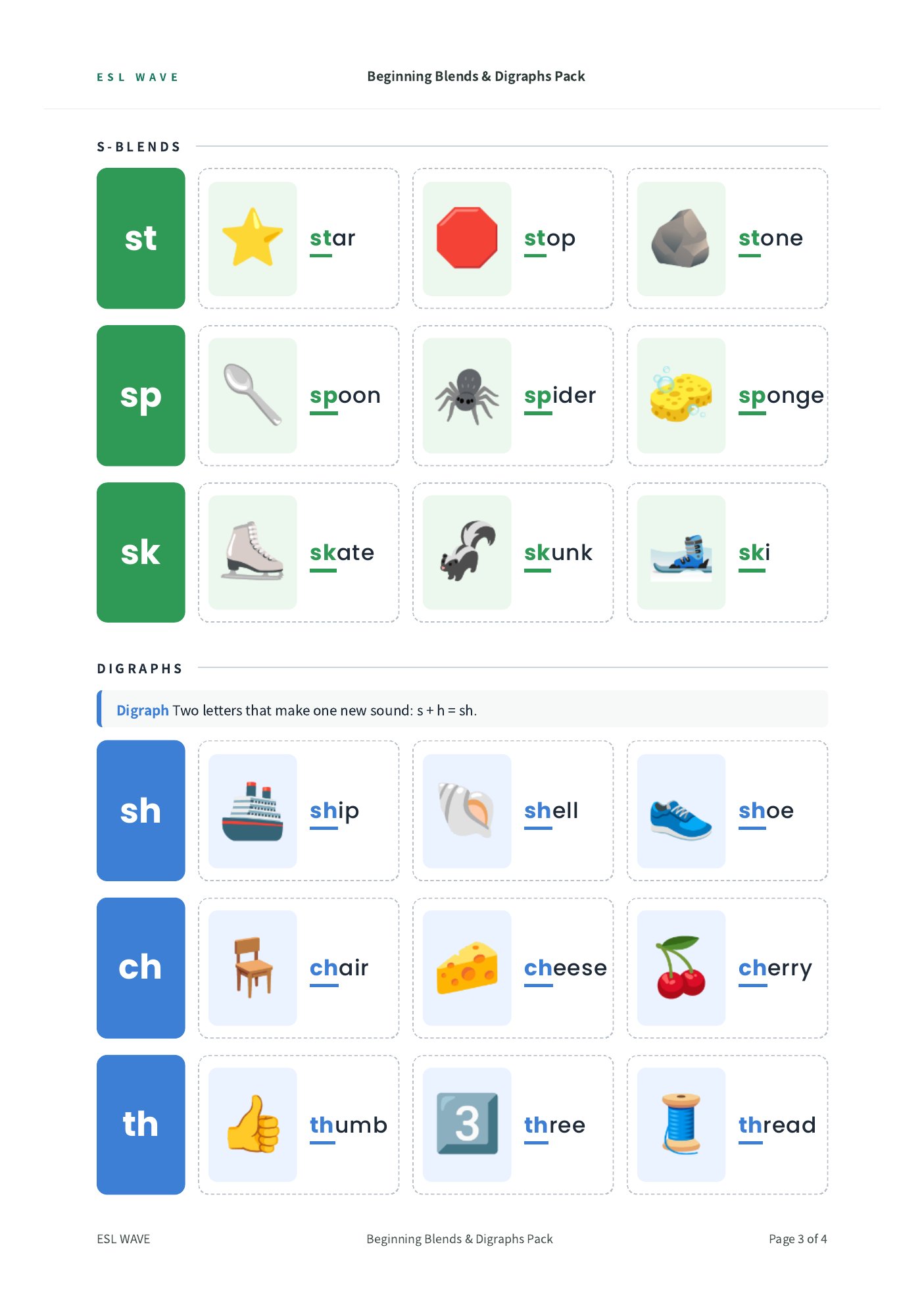 Beginning Blends & Digraphs Pack — page 3 of 4