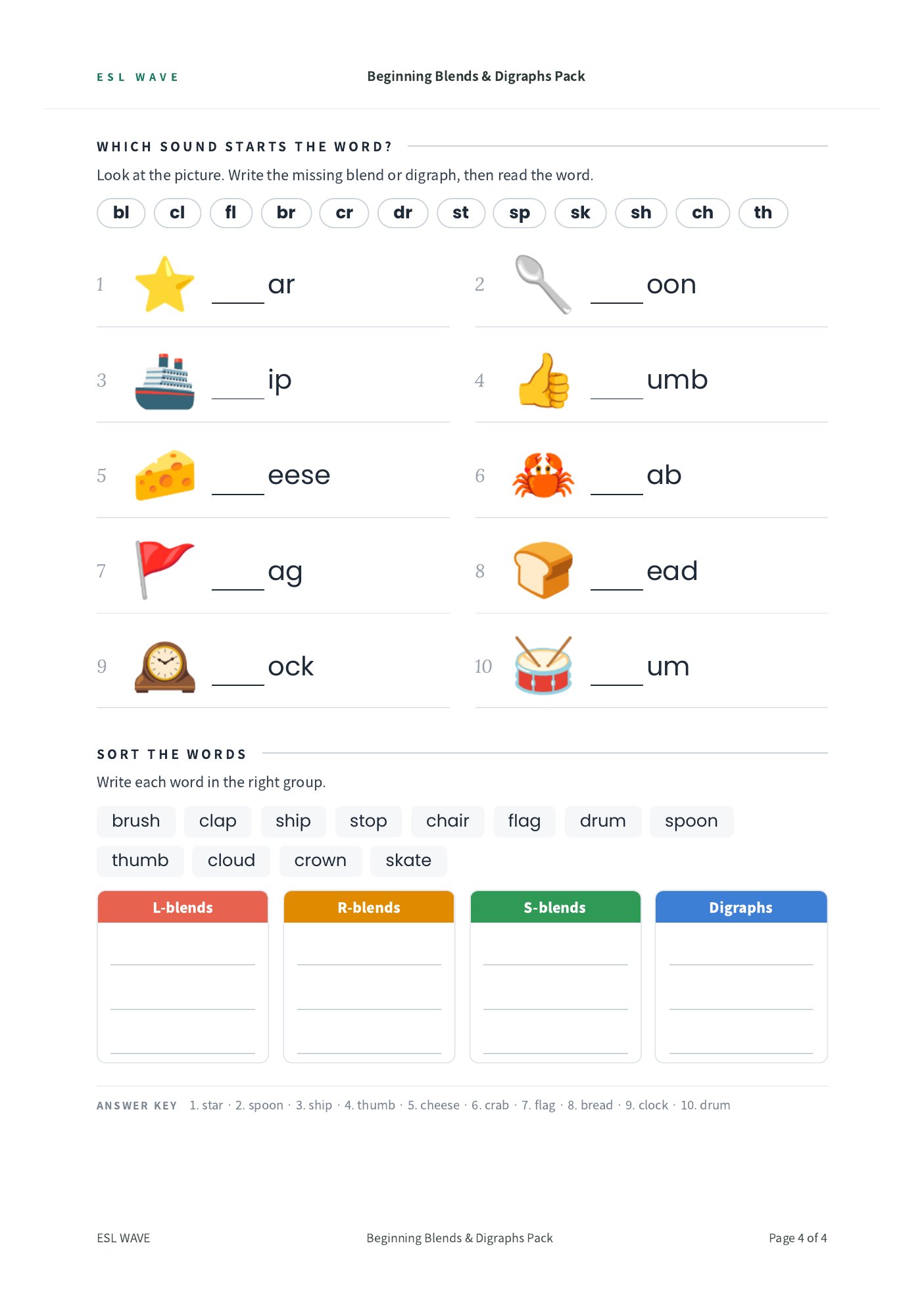Beginning Blends & Digraphs Pack — page 4 of 4