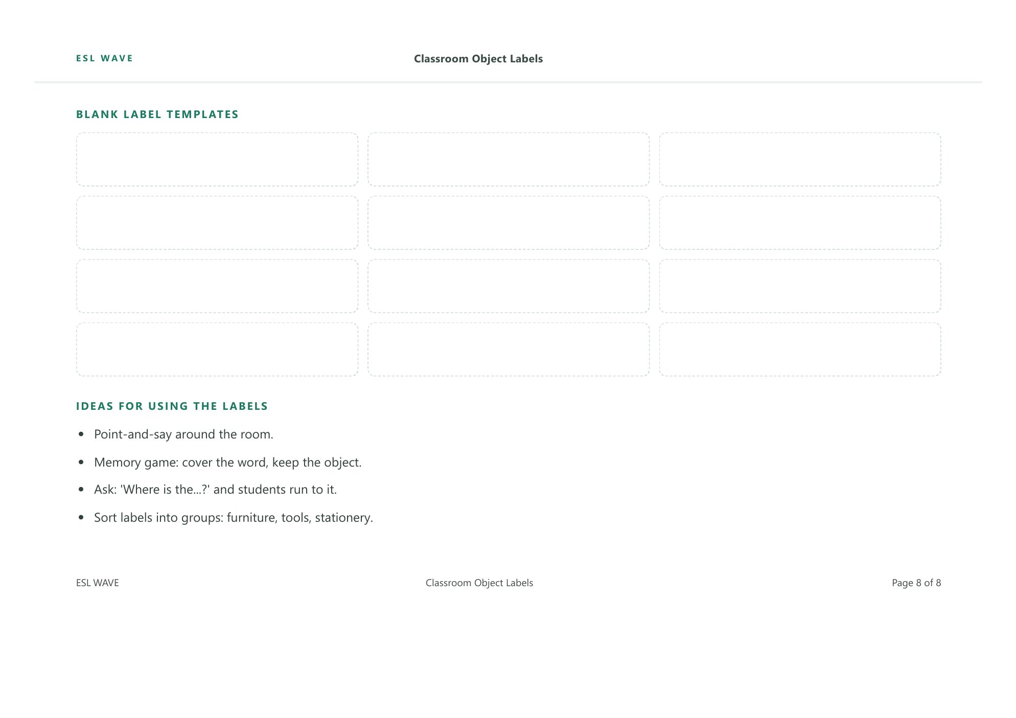 Classroom Object Labels — page 8 of 8