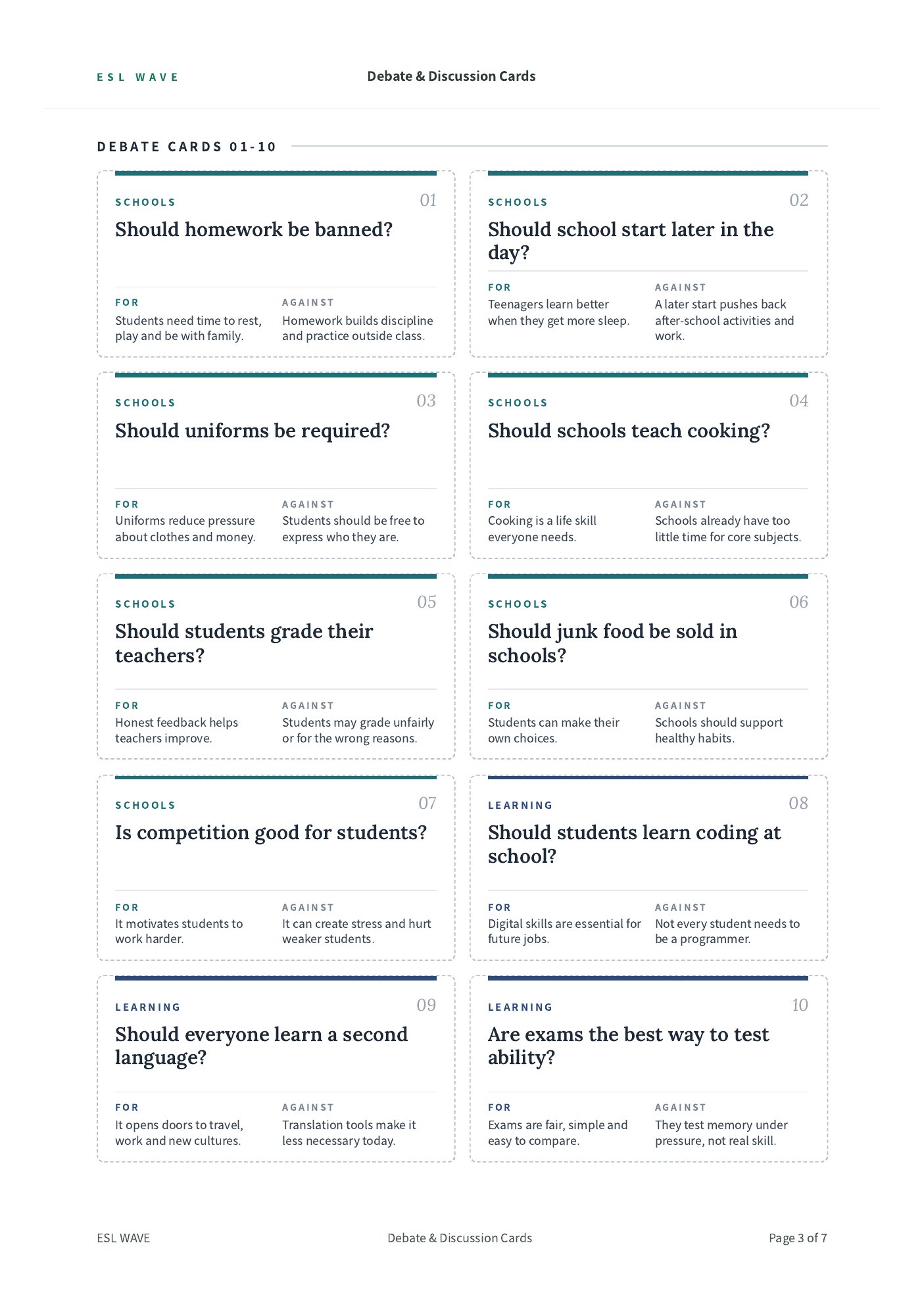 Debate & Discussion Cards — page 3 of 7