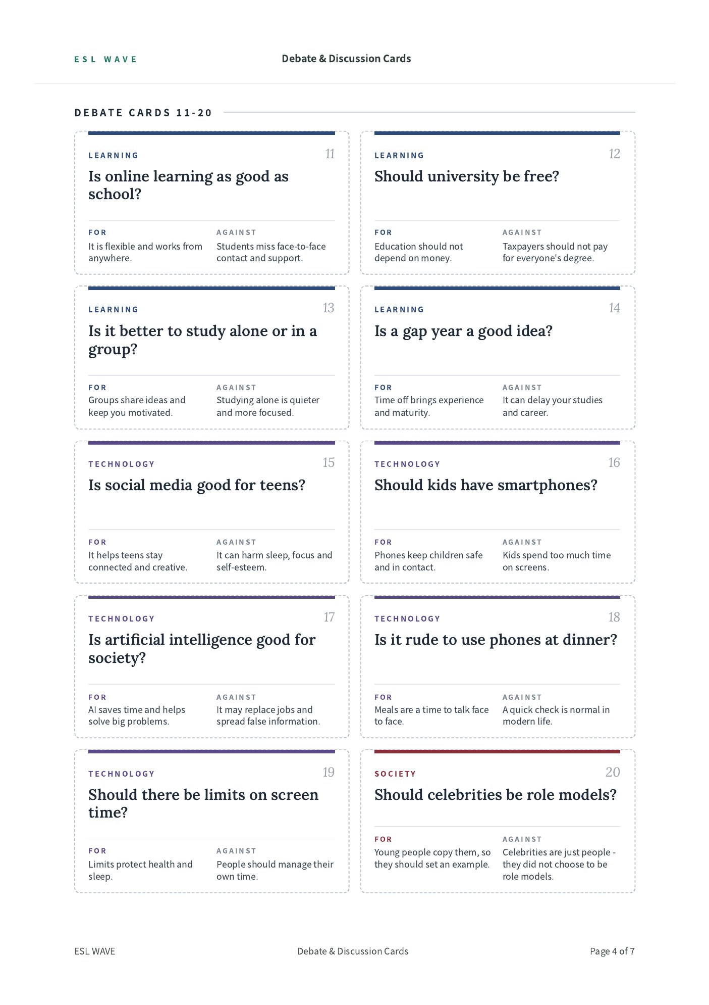 Debate & Discussion Cards — page 4 of 7