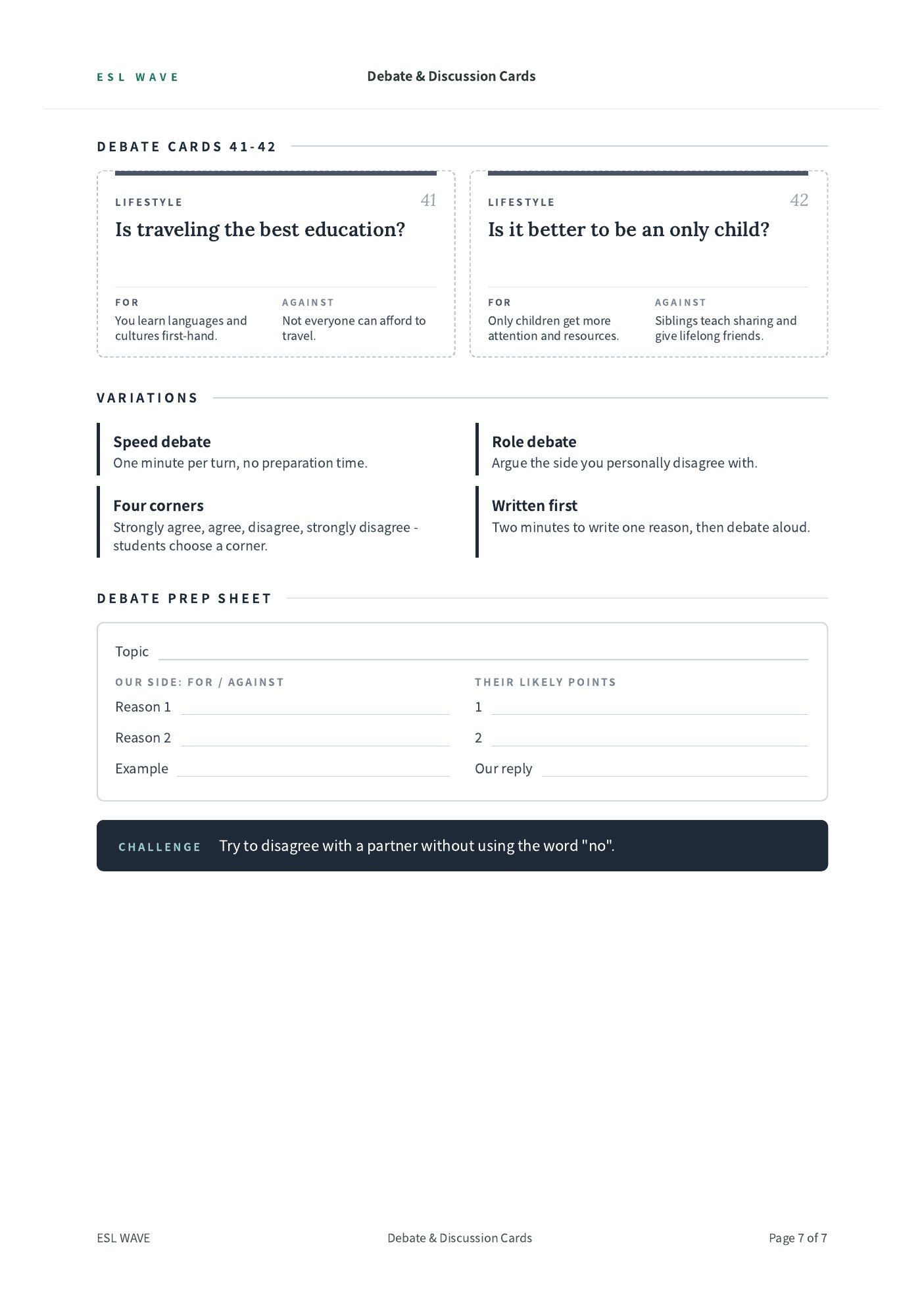 Debate & Discussion Cards — page 7 of 7