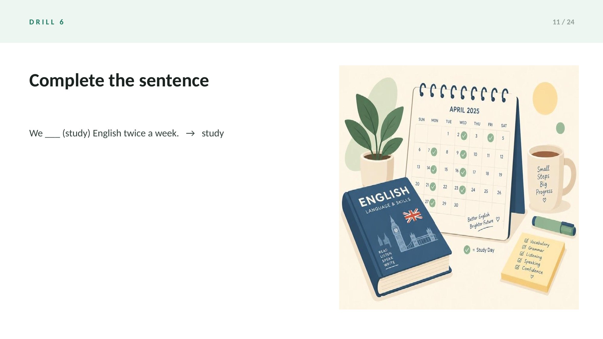 Grammar Drills: Present Tenses Deck — page 11 of 24