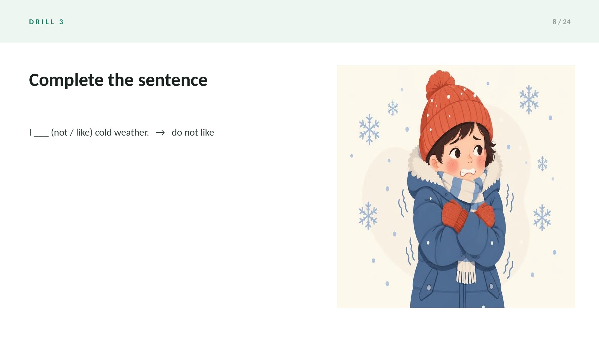 Grammar Drills: Present Tenses Deck — page 8 of 24