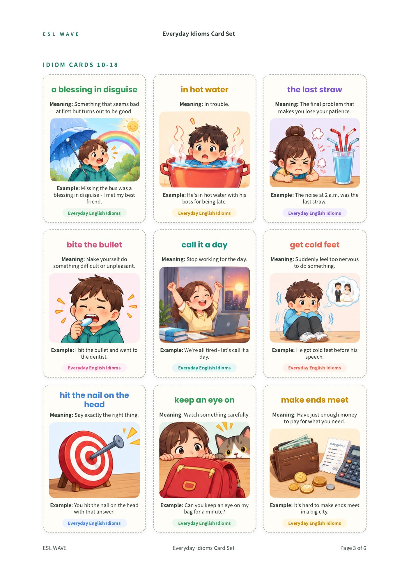 Everyday Idioms Card Set — page 3 of 6