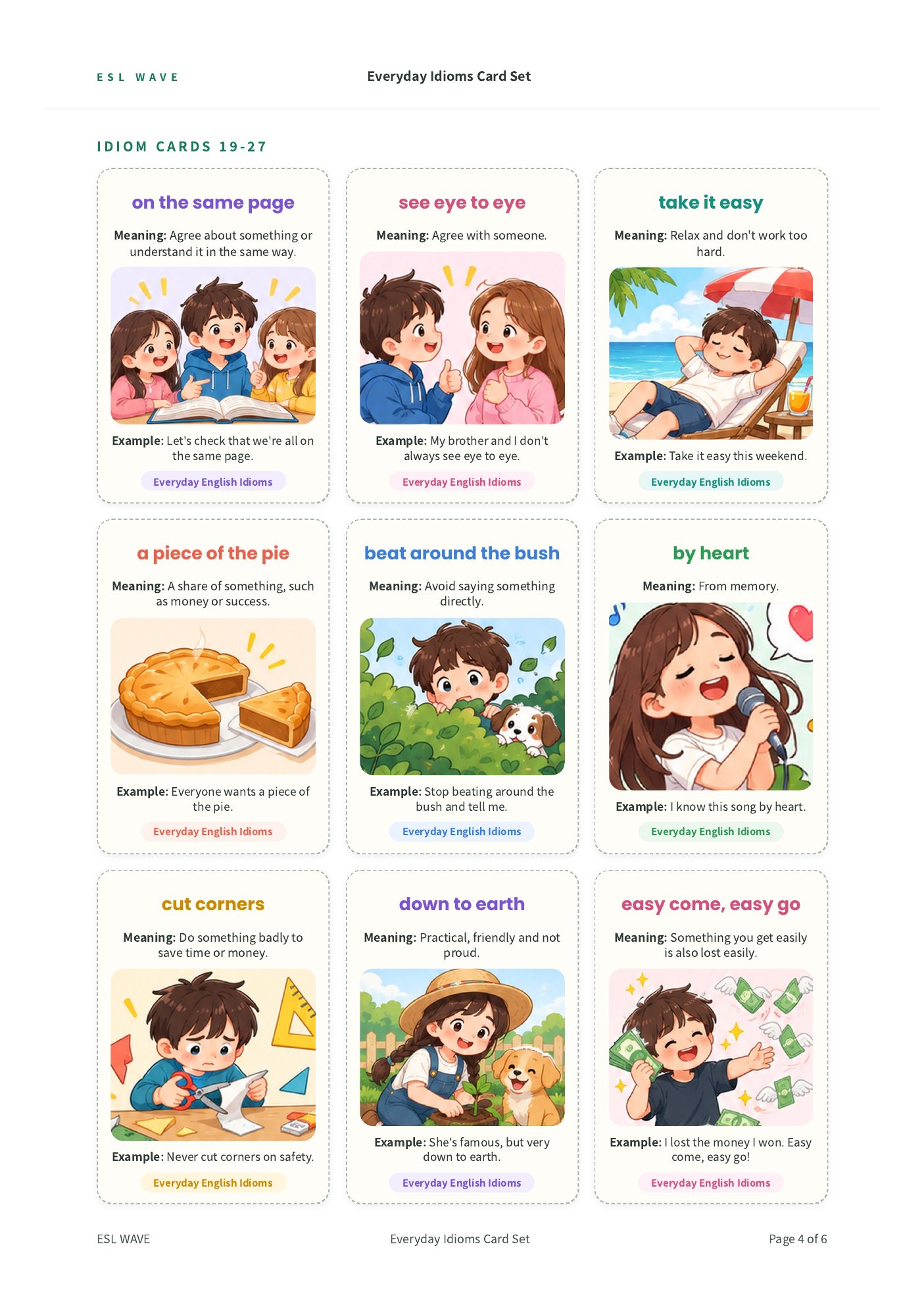 Everyday Idioms Card Set — page 4 of 6