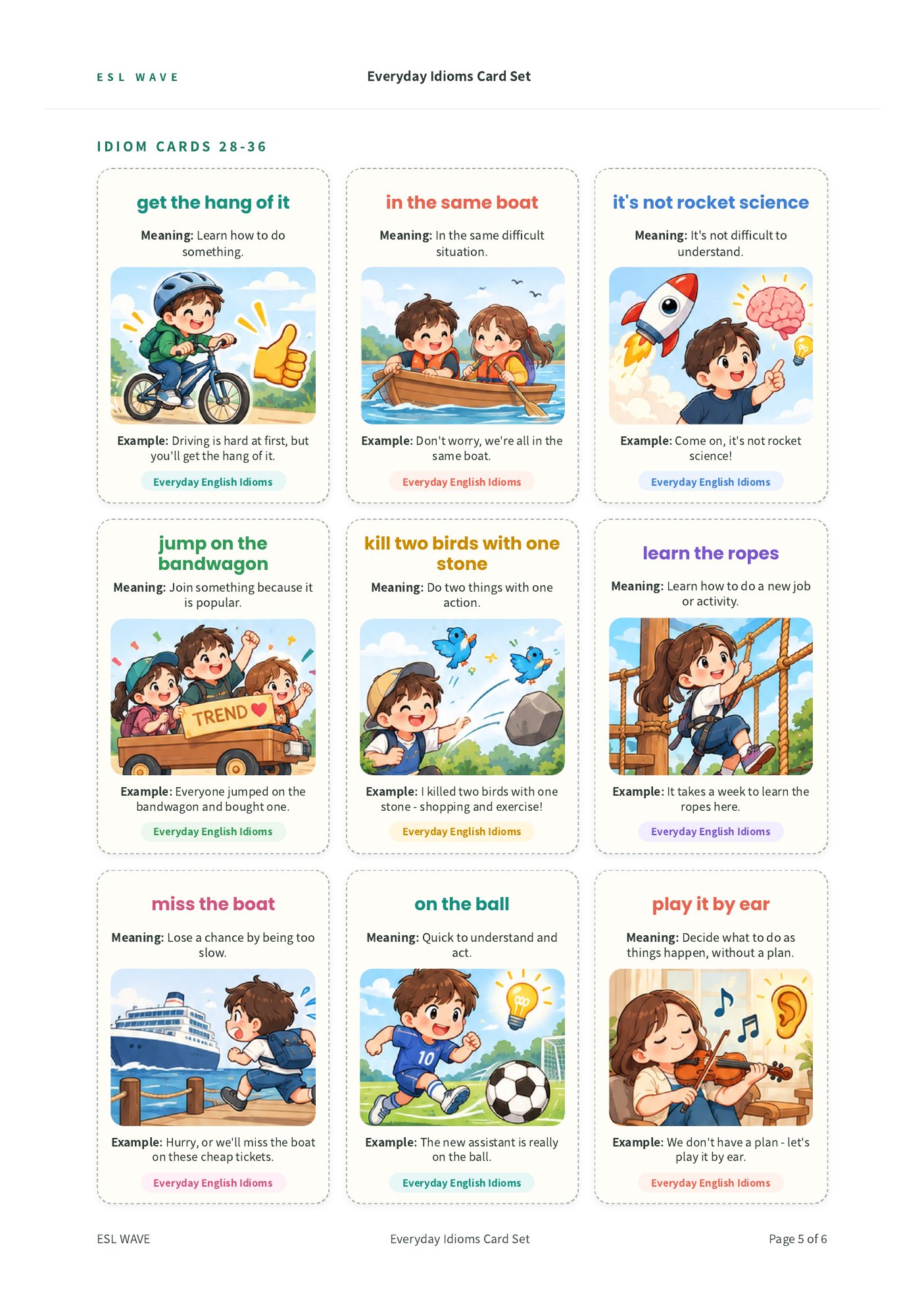 Everyday Idioms Card Set — page 5 of 6
