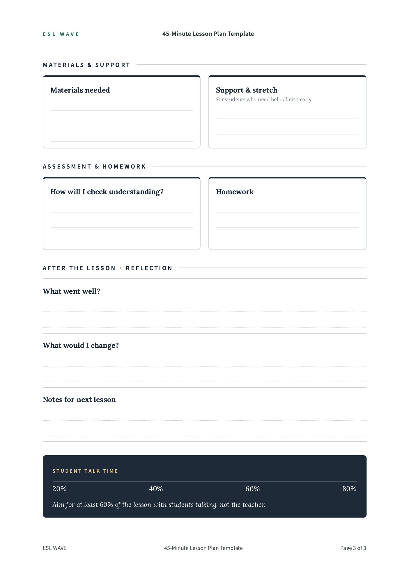45-Minute Lesson Plan Template — page 3 of 3