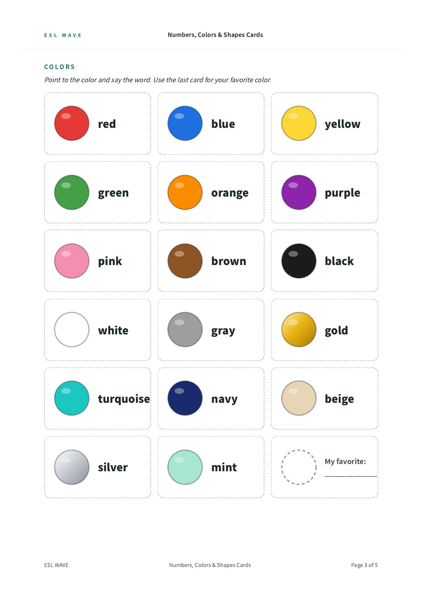 Numbers, Colors & Shapes Cards — page 3 of 5