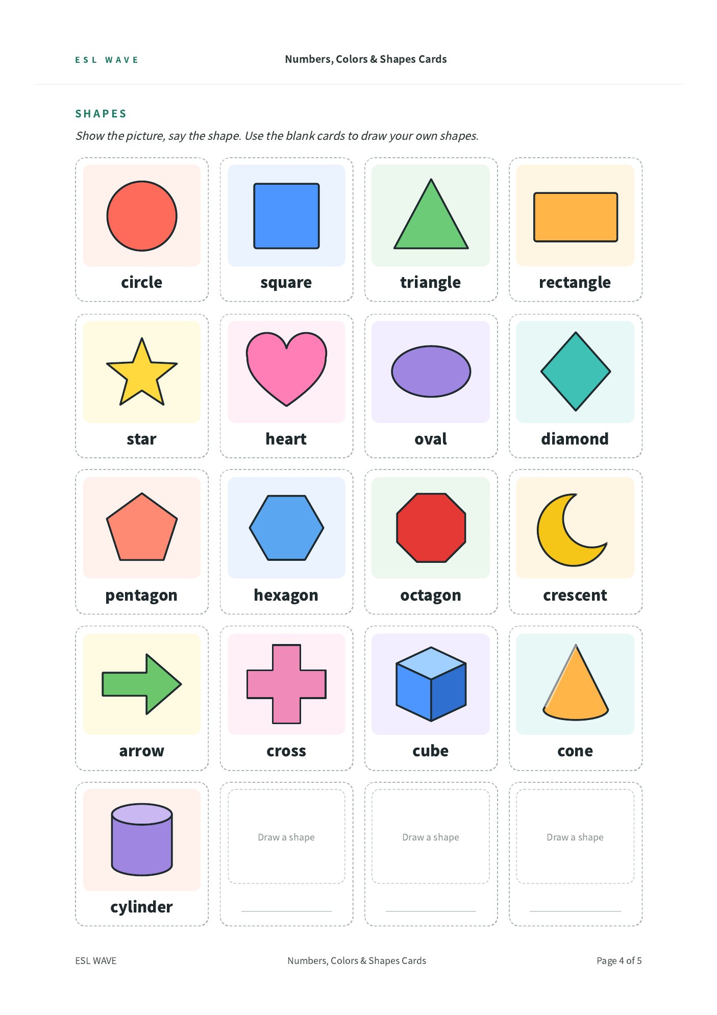 Numbers, Colors & Shapes Cards — page 4 of 5