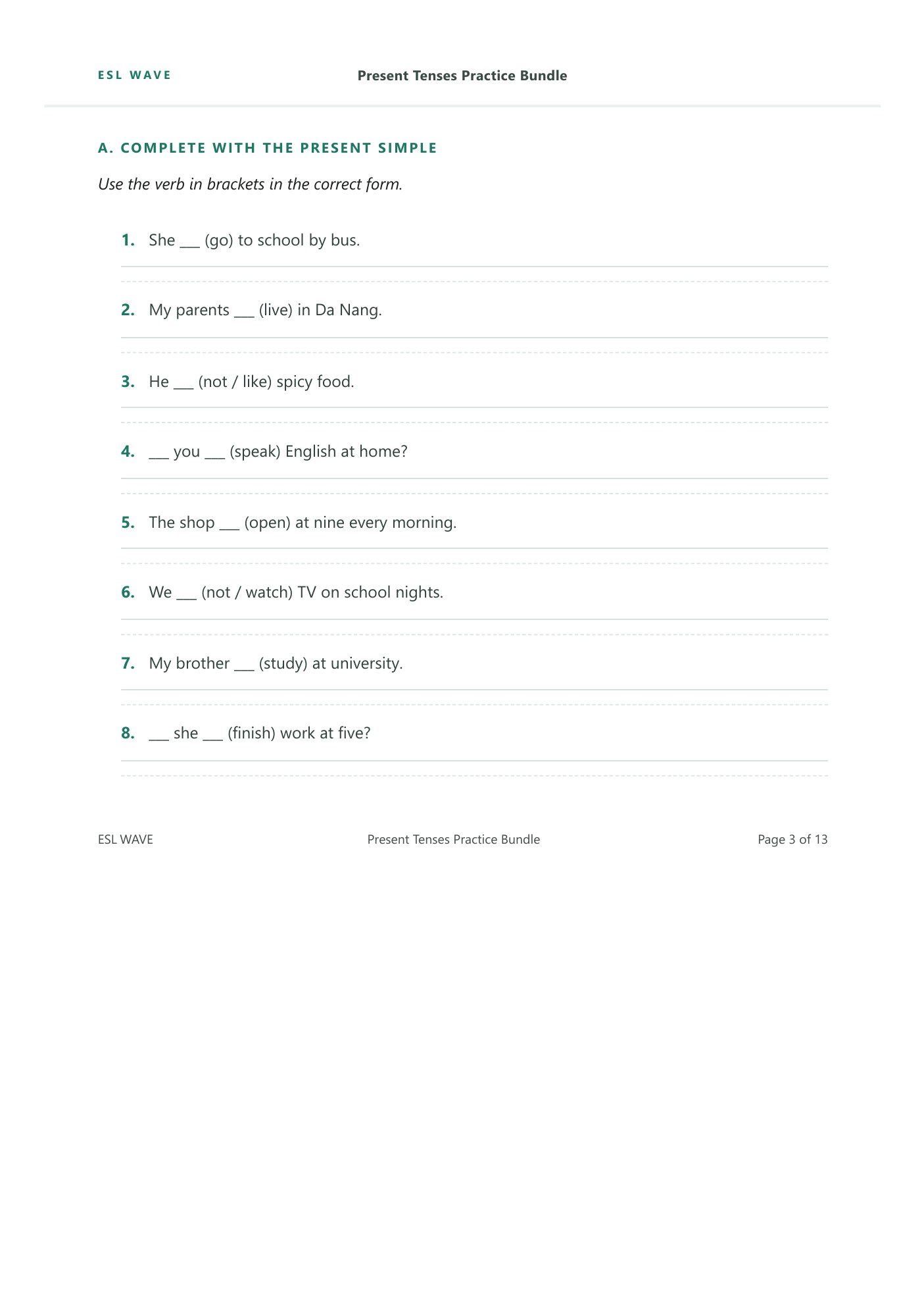Present Tenses Practice Bundle — page 3 of 13