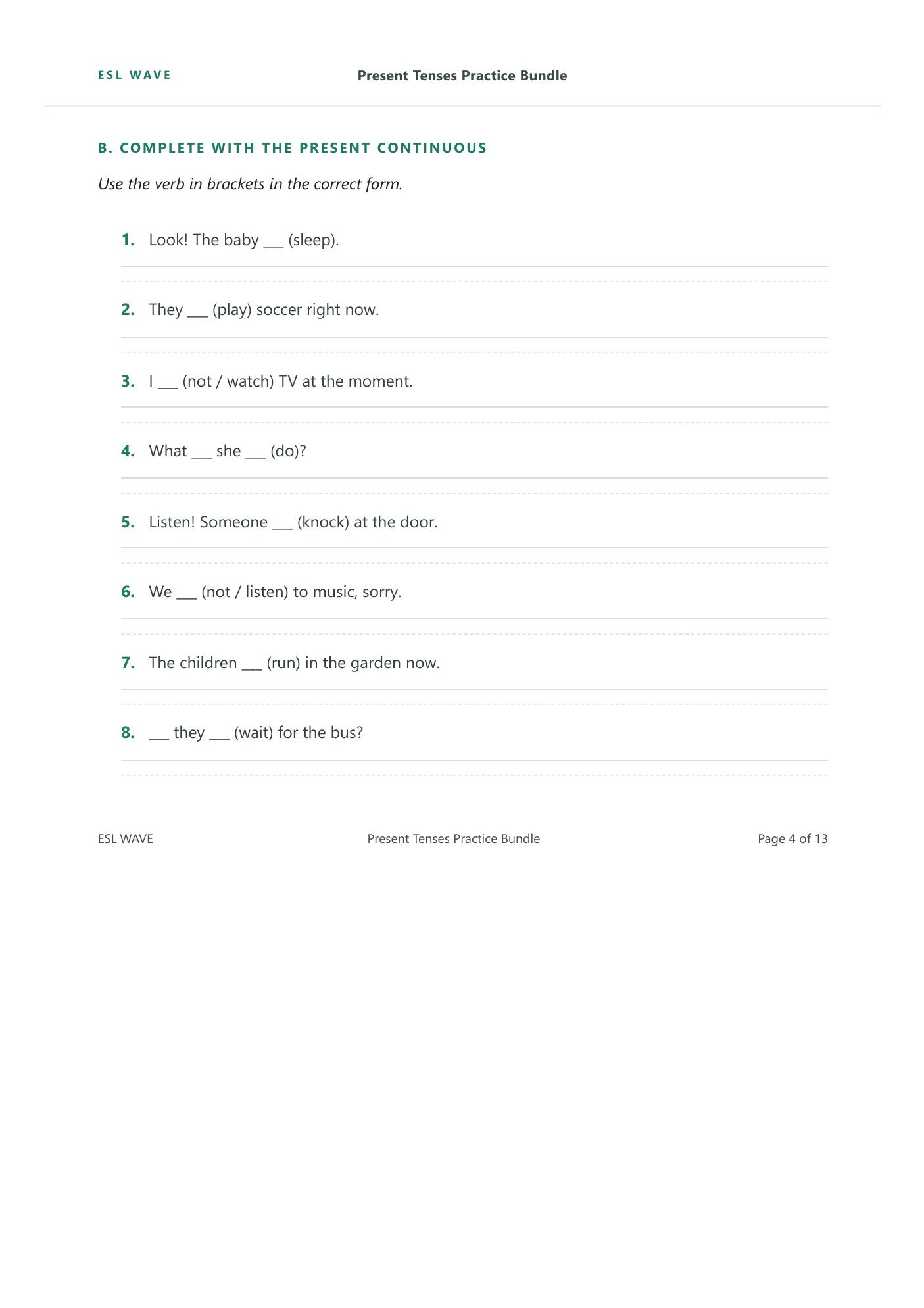 Present Tenses Practice Bundle — page 4 of 13