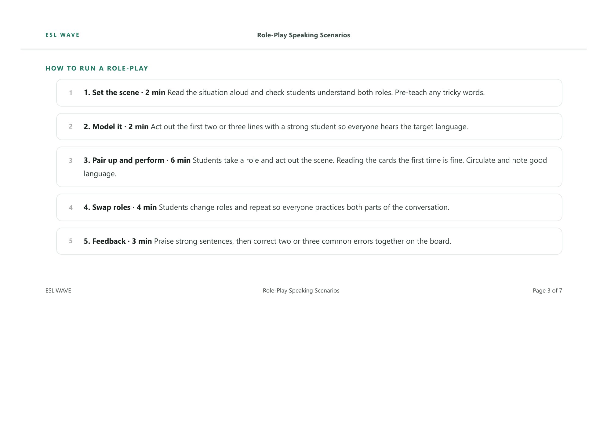 Role-Play Speaking Scenarios — page 3 of 7
