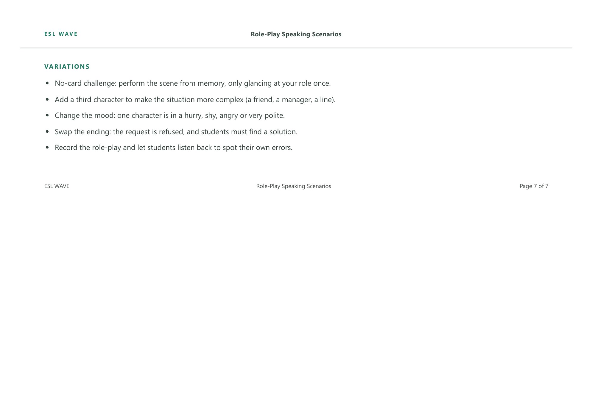 Role-Play Speaking Scenarios — page 7 of 7