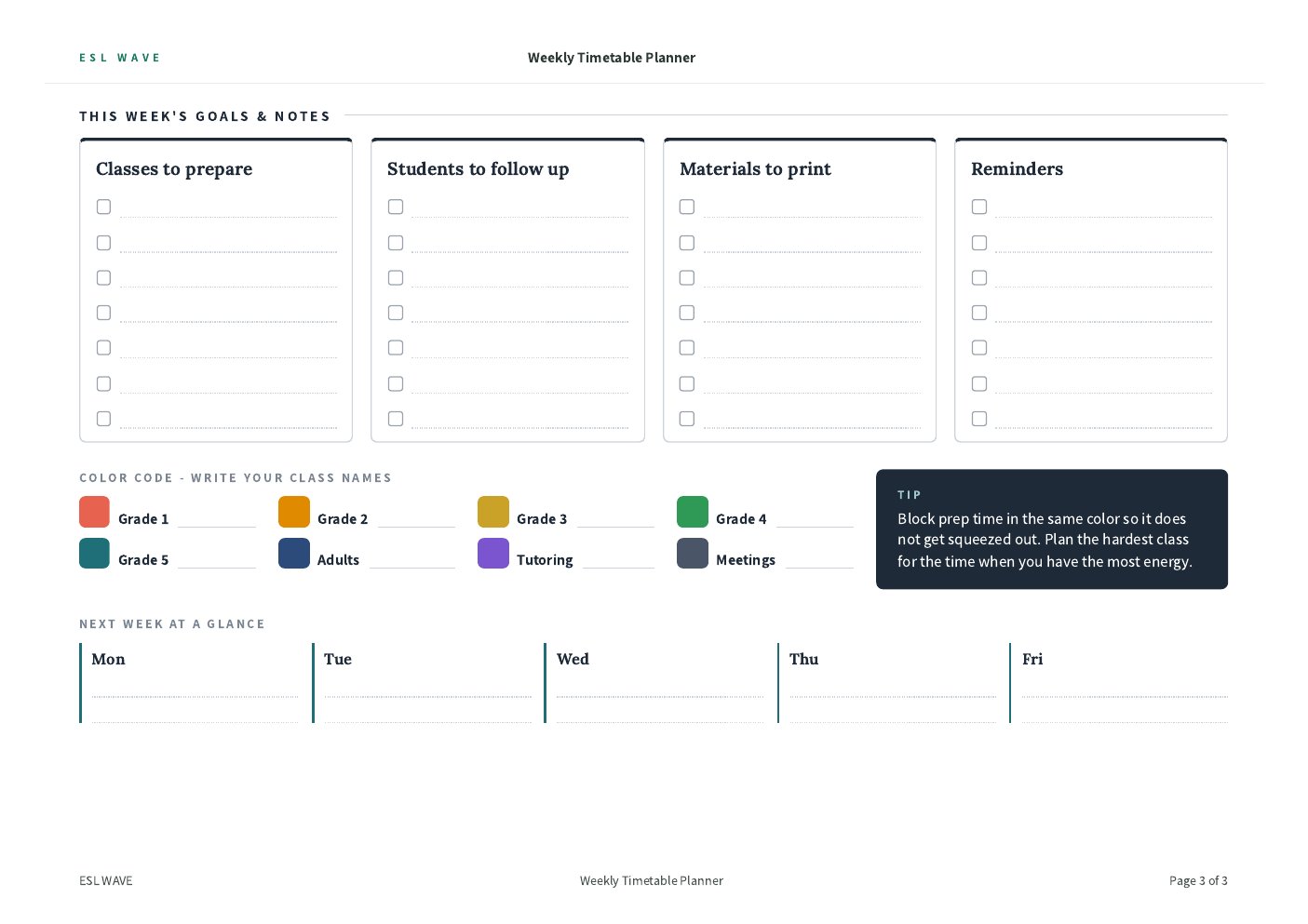 Weekly Timetable Planner — page 3 of 3