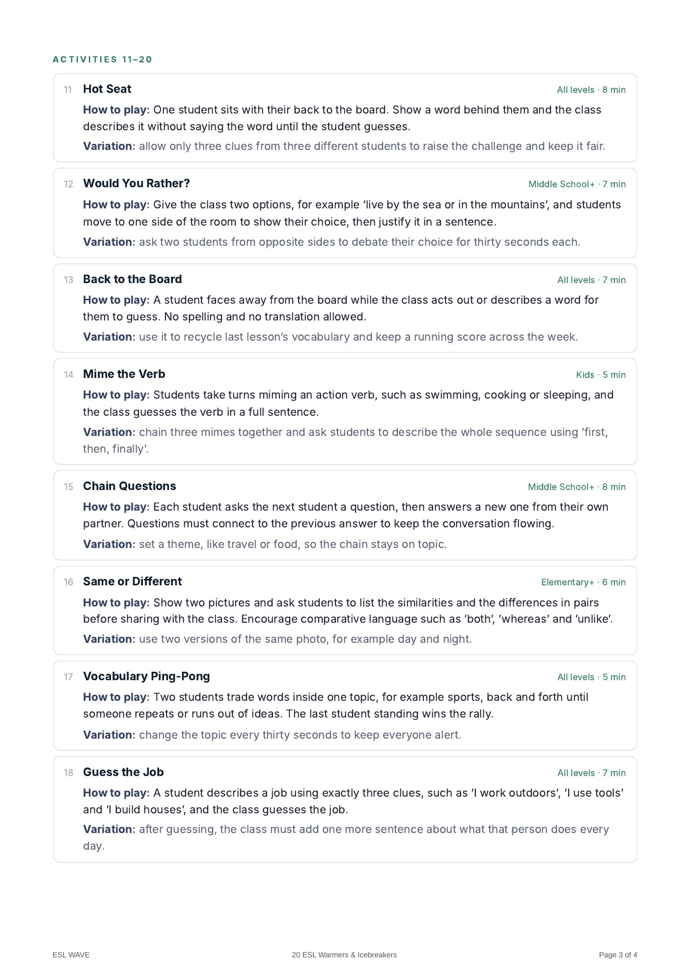 20 ESL Warmers & Icebreakers — page 3 of 4
